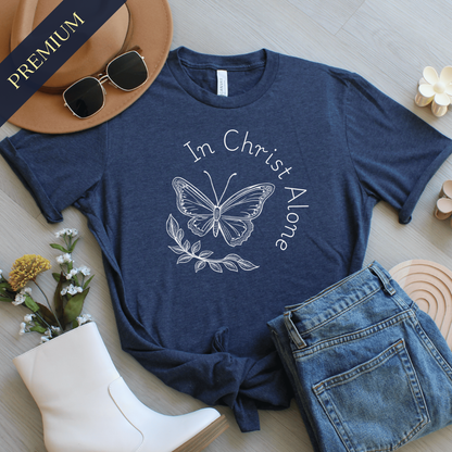 Premium In Christ Alone Christian Shirt with Butterfly