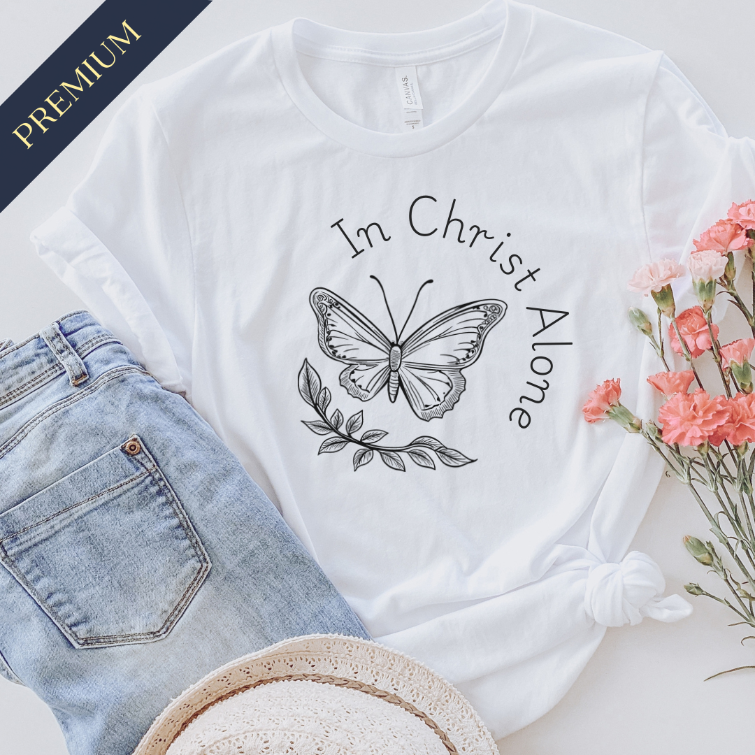 Premium In Christ Alone Christian Shirt with Butterfly